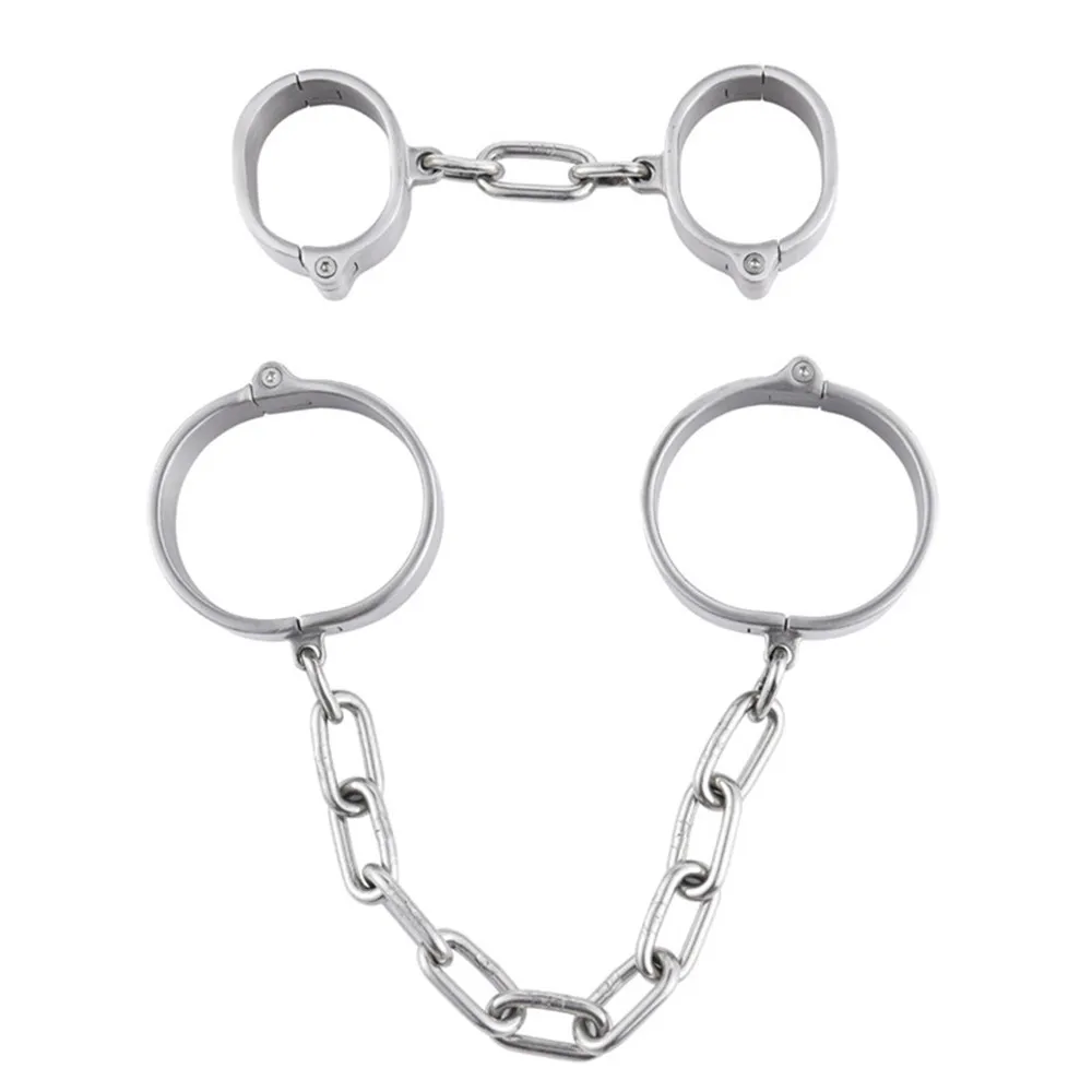 BDSM Bondage Female Male Stainless Steel Handcuff Wrist Metal Cuffs Binding Bolt Lock Gay Fetish Slave Restraints Sex Toys