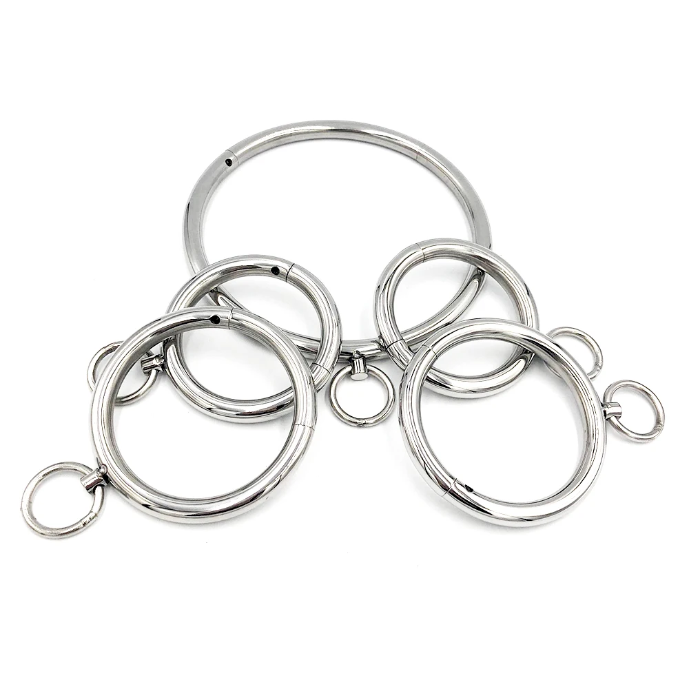 Stainless Steel Neck Collar Metal Handcuff Wrist Ankle Cuff Adult Slave Role Play BDSM Restraint Bondage Sex Toys for Women Men