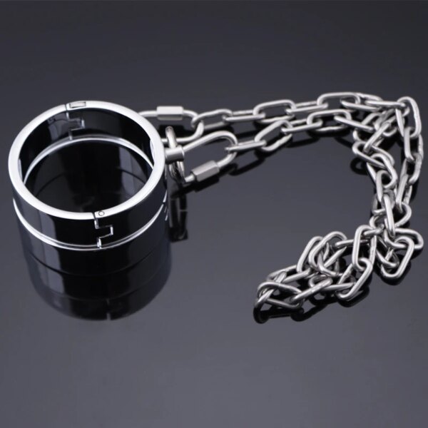 BDSM Bondage Set Metal Wrist Handcuffs Ankle Cuffs with Chain Neck Collar Restraints Shackle Adult Sex Toys for Women/Men/Slave