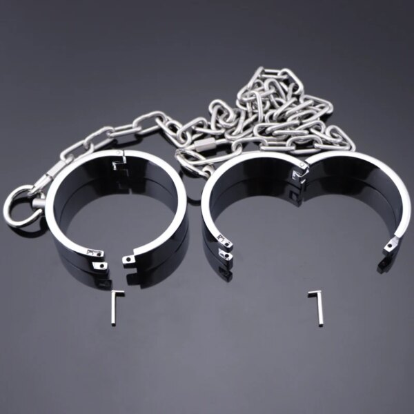 BDSM Bondage Set Metal Wrist Handcuffs Ankle Cuffs with Chain Neck Collar Restraints Shackle Adult Sex Toys for Women/Men/Slave
