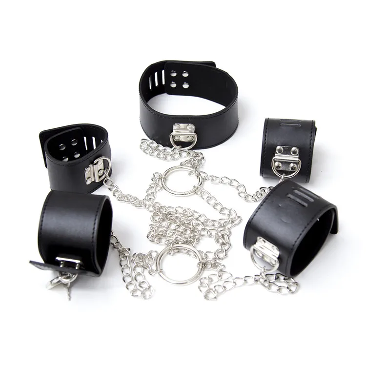 Lockable Handcuffs Neck Collar To Wrist Ankle Cuff Chain Set Body Harness Erotic Bondage Restraint Adult Game Sex Toys for Women