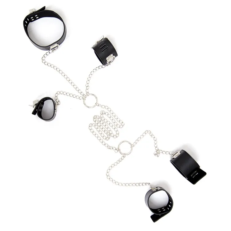 Lockable Handcuffs Neck Collar To Wrist Ankle Cuff Chain Set Body Harness Erotic Bondage Restraint Adult Game Sex Toys for Women
