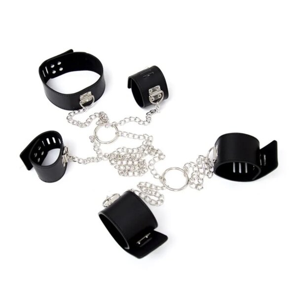 Lockable Handcuffs Neck Collar To Wrist Ankle Cuff Chain Set Body Harness Erotic Bondage Restraint Adult Game Sex Toys for Women