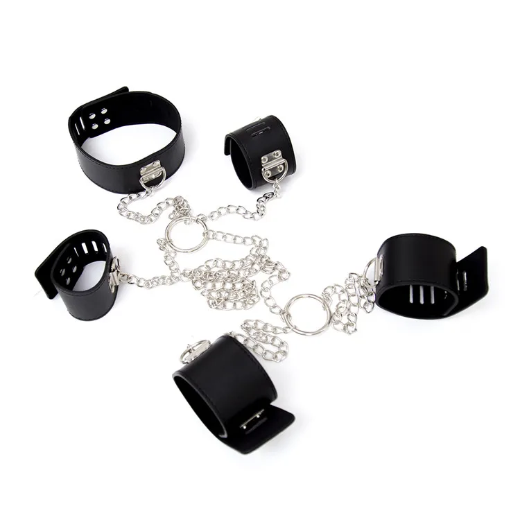Lockable Handcuffs Neck Collar To Wrist Ankle Cuff Chain Set Body Harness Erotic Bondage Restraint Adult Game Sex Toys for Women