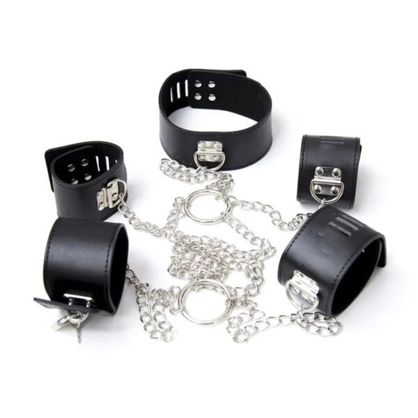 Lockable Handcuffs Neck Collar To Wrist Ankle Cuff Chain Set Body Harness Erotic Bondage Restraint Adult Game Sex Toys for Women