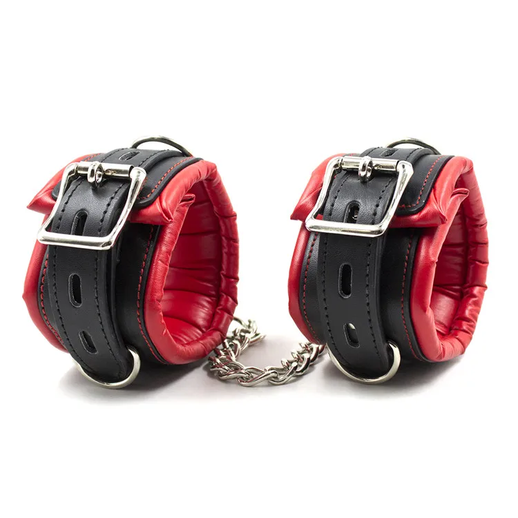 PU Leather Padded Handcuffs Wrist Ankle Cuffs Restraint BDSM Flirting Bondage Slave Adult Game Erotic Sex Toys for Couples