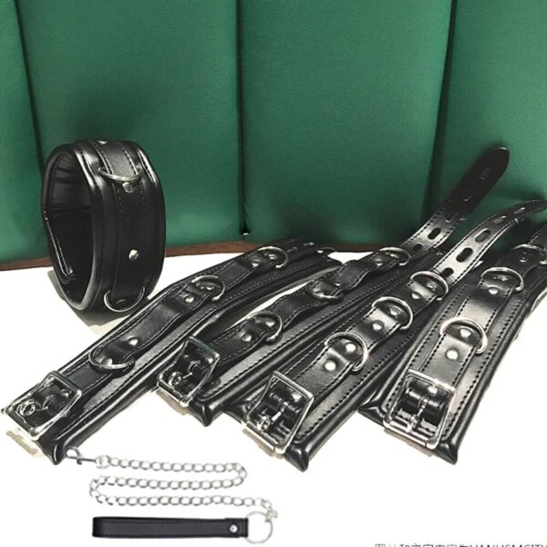 PU Leather Padded Handcuffs Wrist Ankle Cuffs Restraint BDSM Flirting Bondage Slave Adult Game Erotic Sex Toys for Couples