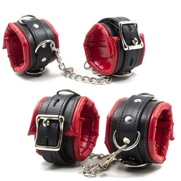 PU Leather Padded Handcuffs Wrist Ankle Cuffs Restraint BDSM Flirting Bondage Slave Adult Game Erotic Sex Toys for Couples