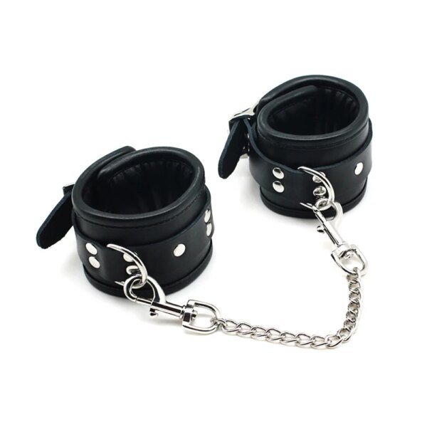 Bondage Slave Adult Toys Restraint Handcuffs Ankle Cuffs with Locking Buckles Locks Keys Leather Sex Handcuffs & Wrist Cuffs