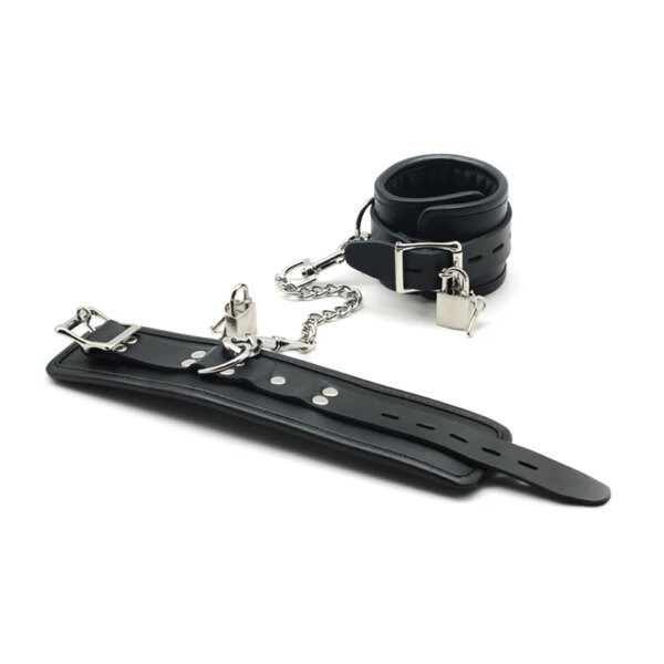 Bondage Slave Adult Toys Restraint Handcuffs Ankle Cuffs with Locking Buckles Locks Keys Leather Sex Handcuffs & Wrist Cuffs