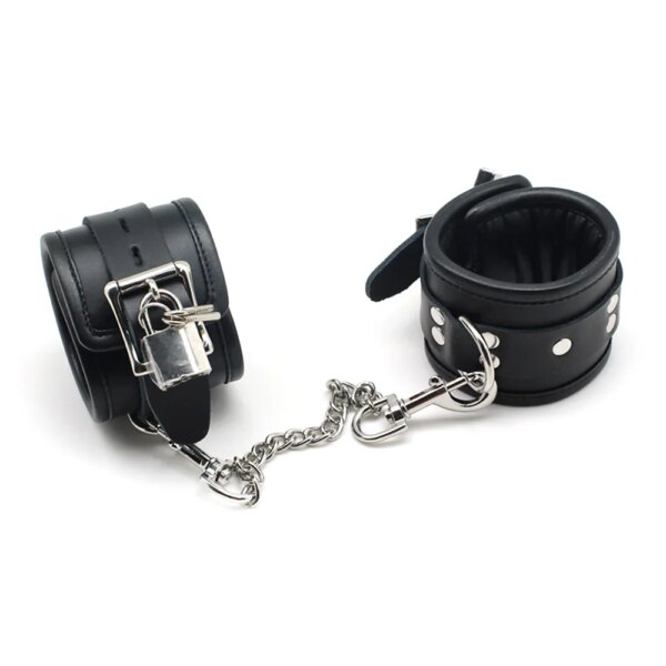 Bondage Slave Adult Toys Restraint Handcuffs Ankle Cuffs with Locking Buckles Locks Keys Leather Sex Handcuffs & Wrist Cuffs