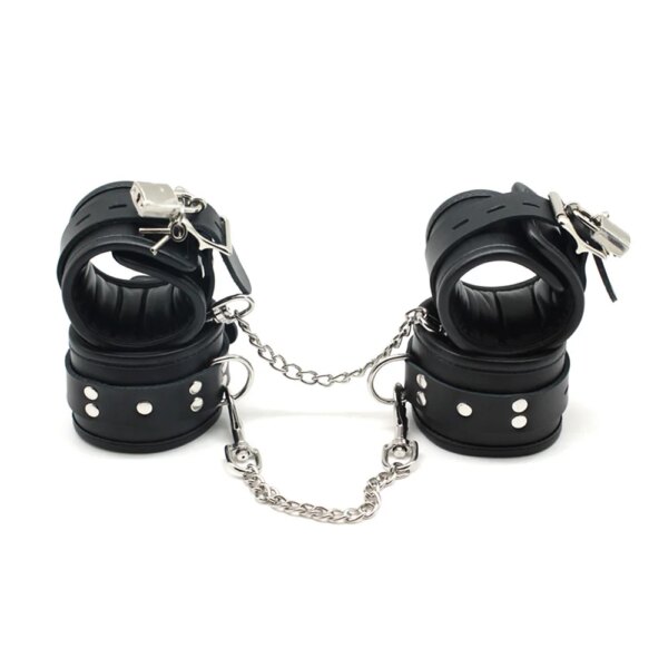 Bondage Slave Adult Toys Restraint Handcuffs Ankle Cuffs with Locking Buckles Locks Keys Leather Sex Handcuffs & Wrist Cuffs