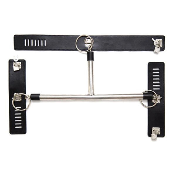 BDSM Bondages Handcuffs&Collar,Leather Wrist To Neck T-Bar Restraints ,Erotica and Sex,Sex Toys For Couples