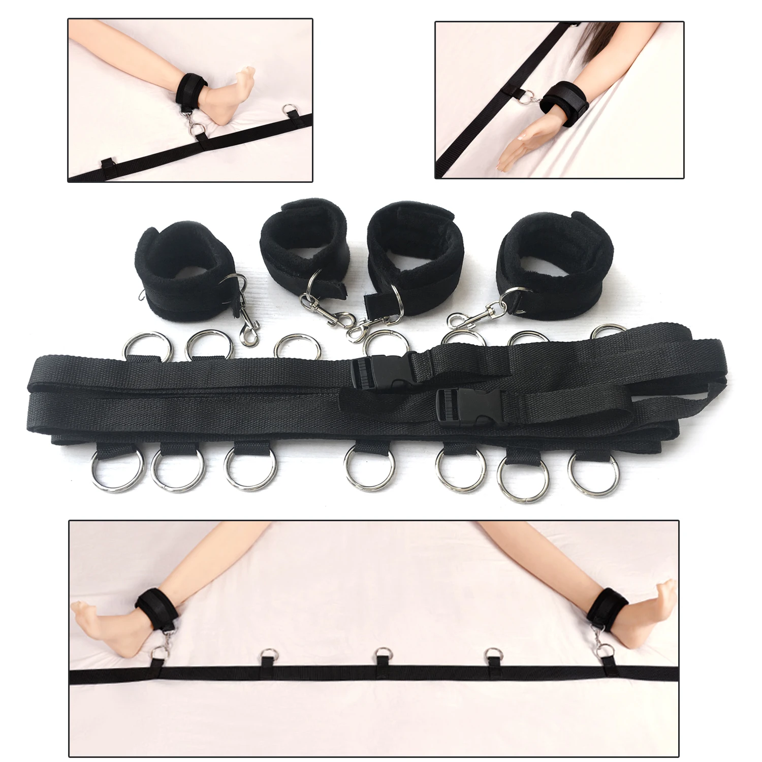 Bed Restraints Sex Bondage BDSM Kit  for Couple Handcuffs Ankle Cuffs with Adjustable Straps Bondage SM for Adult Sex Toys