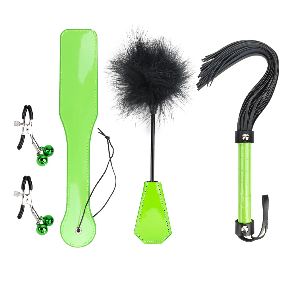 4 Pcs Sex Bondage Kit BDSM Restraint Set with Spanking Paddles Whip and Adjustable Nipple Clamps Adult Toys for Women and Couple