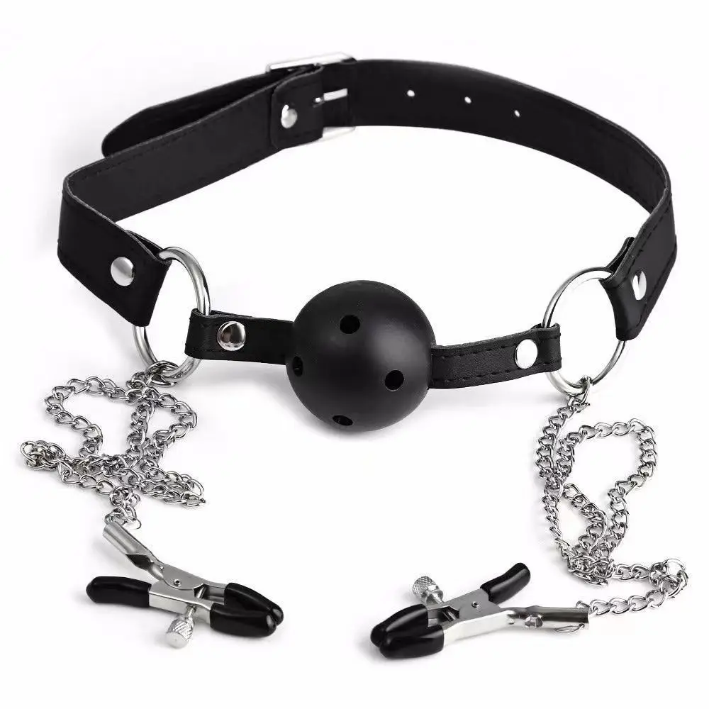 Neck to Wrist Restraints Kit with Nipple Clamps Gag Sex Toys for Women Adjustable Back Handcuffs Collar Bondage SM Sex Game Toys
