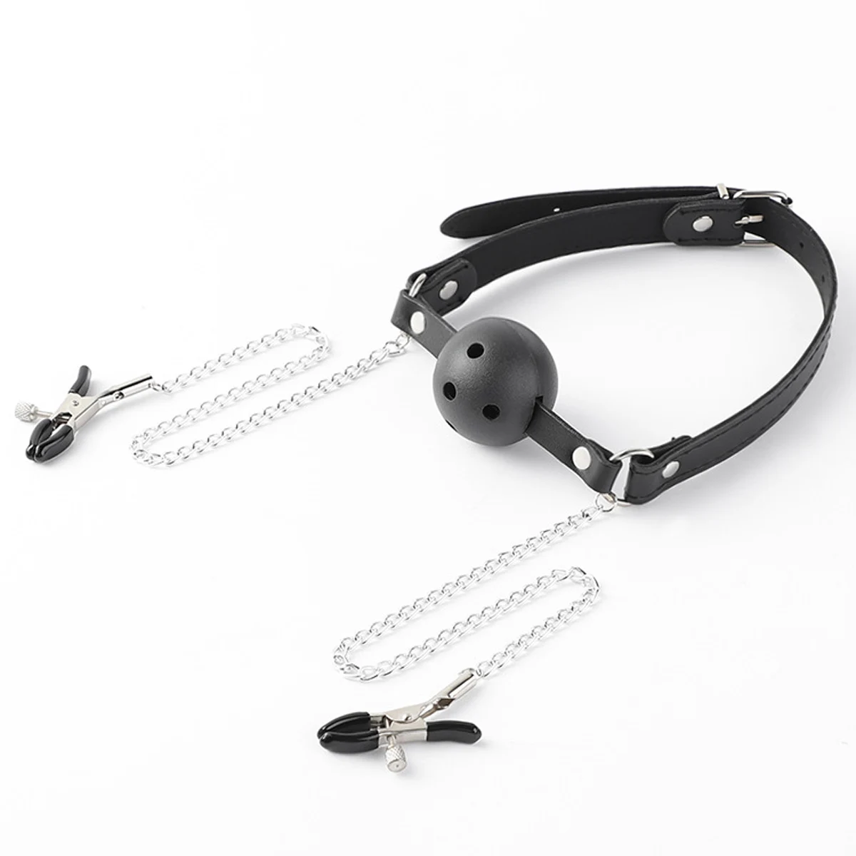 Neck to Wrist Restraints Kit with Nipple Clamps Gag Sex Toys for Women Adjustable Back Handcuffs Collar Bondage SM Sex Game Toys