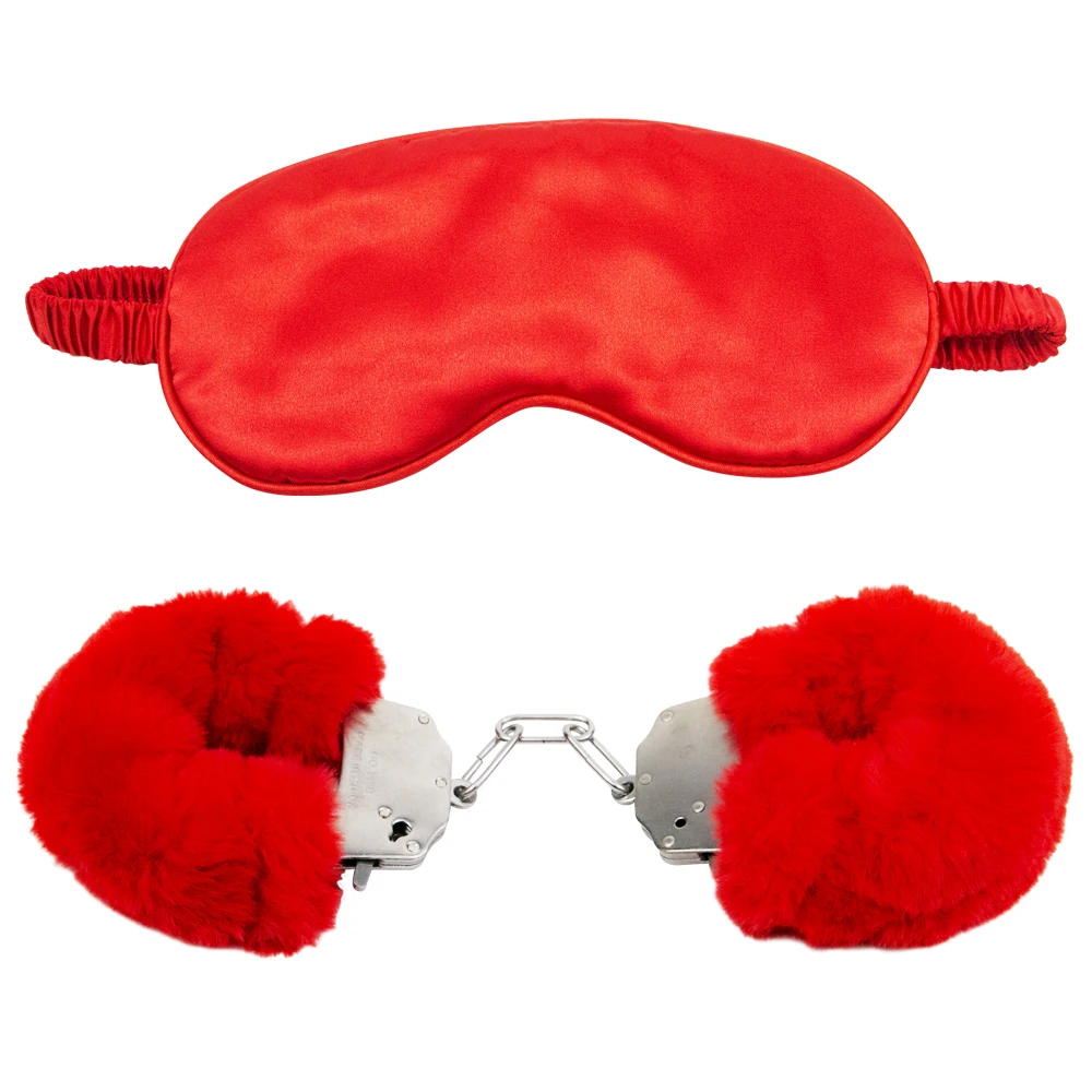 2 PCS Sex BDSM Set with Blindfold and Handcuffs Bondage Restraint Kit Adult SM Play for Women and Couples Pleasure