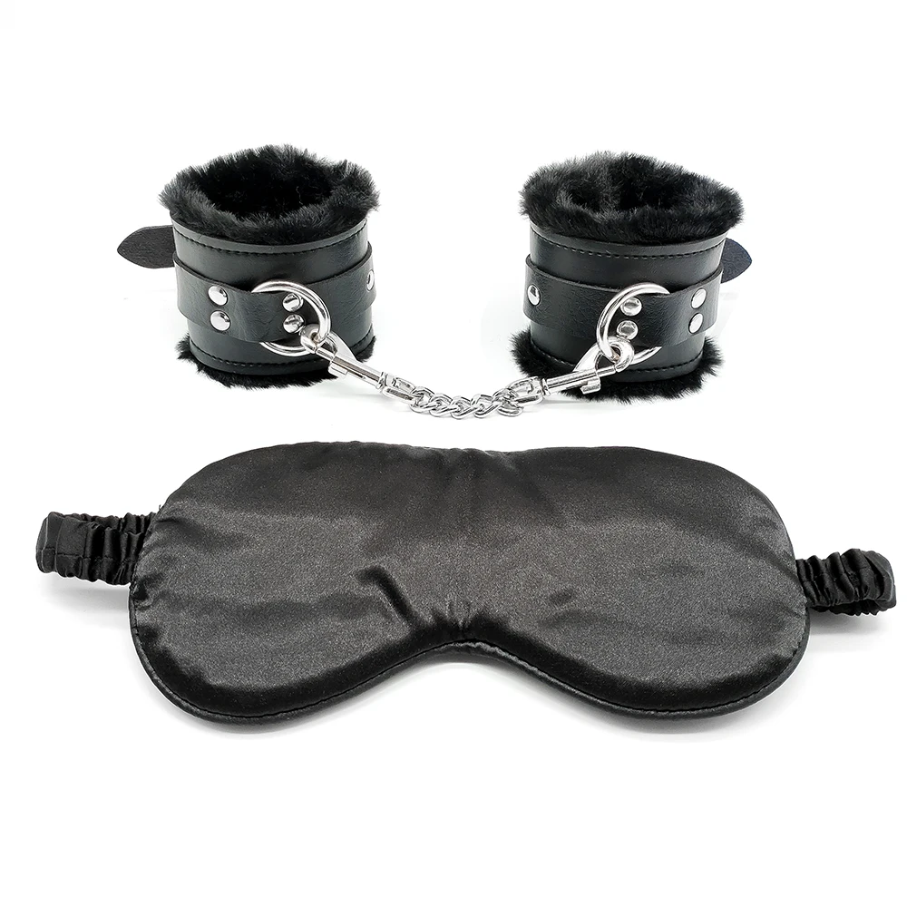2 PCS Sex BDSM Set with Blindfold and Handcuffs Bondage Restraint Kit Adult SM Play for Women and Couples Pleasure