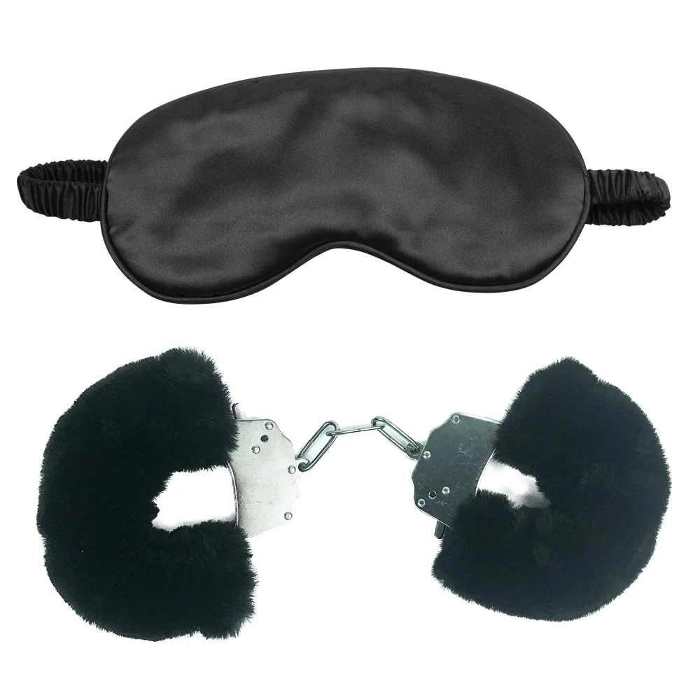 2 PCS Sex BDSM Set with Blindfold and Handcuffs Bondage Restraint Kit Adult SM Play for Women and Couples Pleasure
