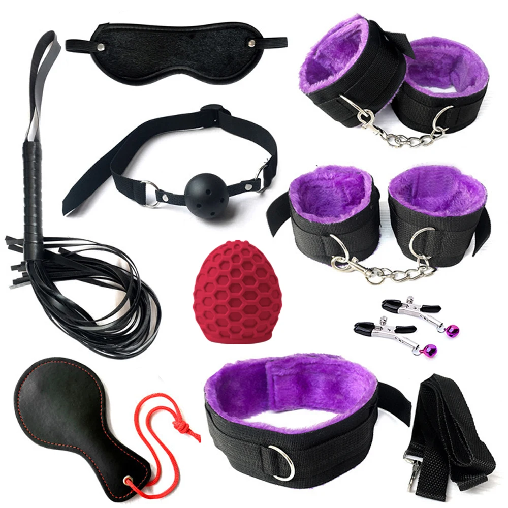 BDSM Bondage Restraint Set Sex Handcuffs Whip Anal Beads Anal Plug Bullet Butt Plug Vibrator S&M Fetish Sex Toy for Woman Adult