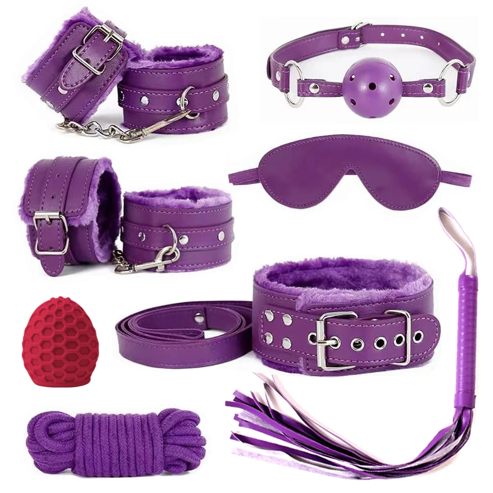BDSM Bondage Restraint Set Sex Handcuffs Whip Anal Beads Anal Plug Bullet Butt Plug Vibrator S&M Fetish Sex Toy for Woman Adult