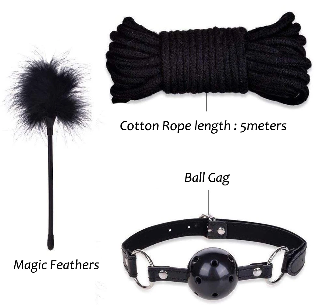 BDSM Bondage Restraint Set Sex Handcuffs Whip Anal Beads Anal Plug Bullet Butt Plug Vibrator S&M Fetish Sex Toy for Woman Adult