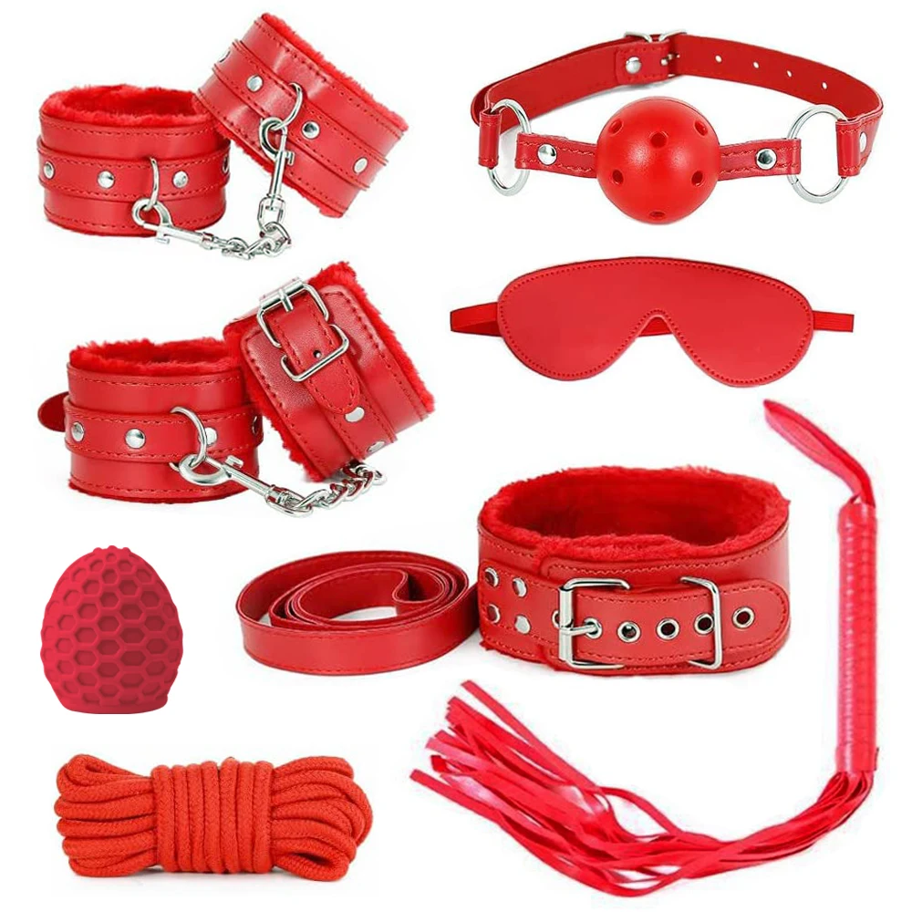 BDSM Bondage Restraint Set Sex Handcuffs Whip Anal Beads Anal Plug Bullet Butt Plug Vibrator S&M Fetish Sex Toy for Woman Adult
