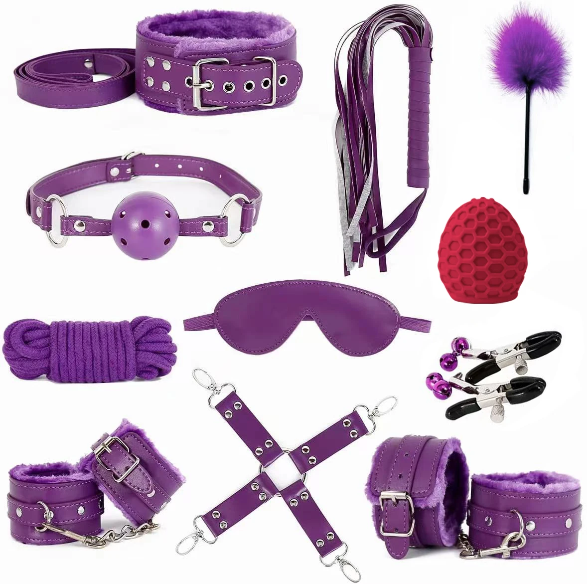 BDSM Bondage Restraint Set Sex Handcuffs Whip Anal Beads Anal Plug Bullet Butt Plug Vibrator S&M Fetish Sex Toy for Woman Adult