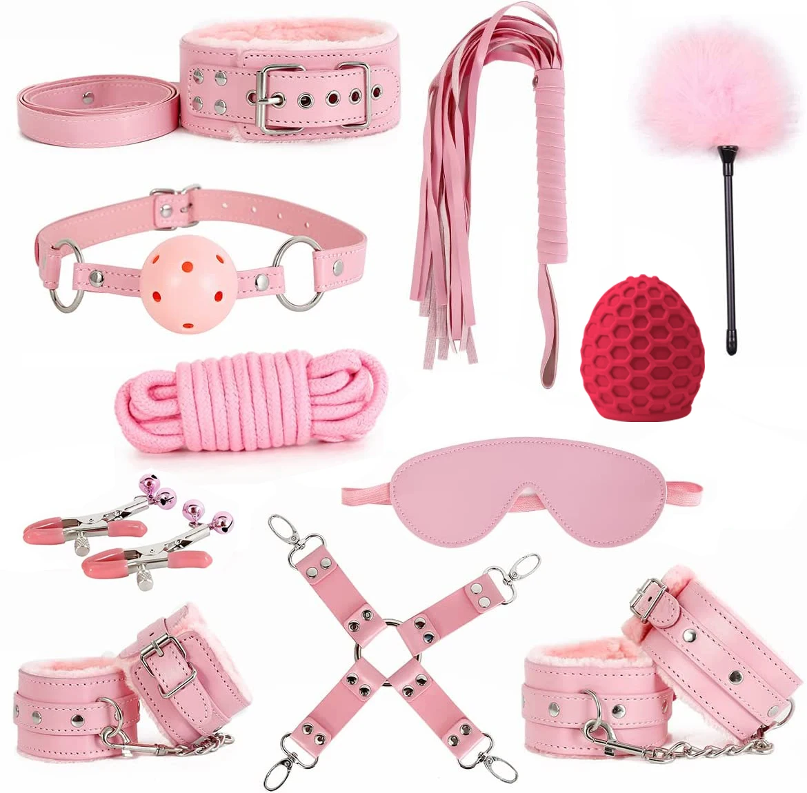 BDSM Bondage Restraint Set Sex Handcuffs Whip Anal Beads Anal Plug Bullet Butt Plug Vibrator S&M Fetish Sex Toy for Woman Adult