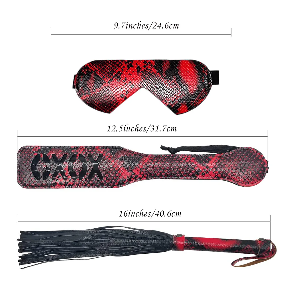 3 Pcs Sex Bondage Kit BDSM Restraints Set with Blindfold Leather Paddle and Whip Adult Sex Toys for Women and Couples Play