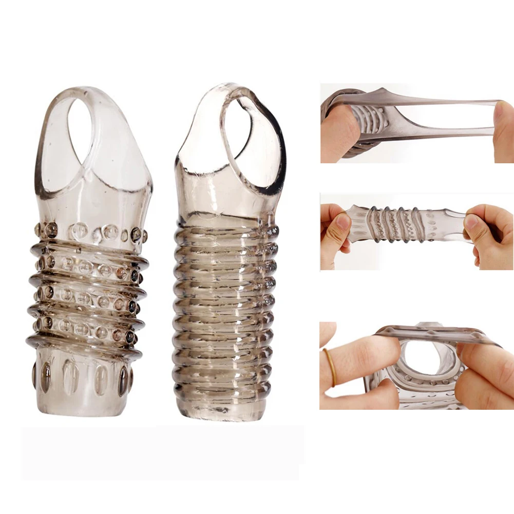 Silicone Reusable Penis Sleeve Strapon Delayed Ejaculation Chastity Device Lock Sperm Erection Sex Toys For Men Bondage Gear