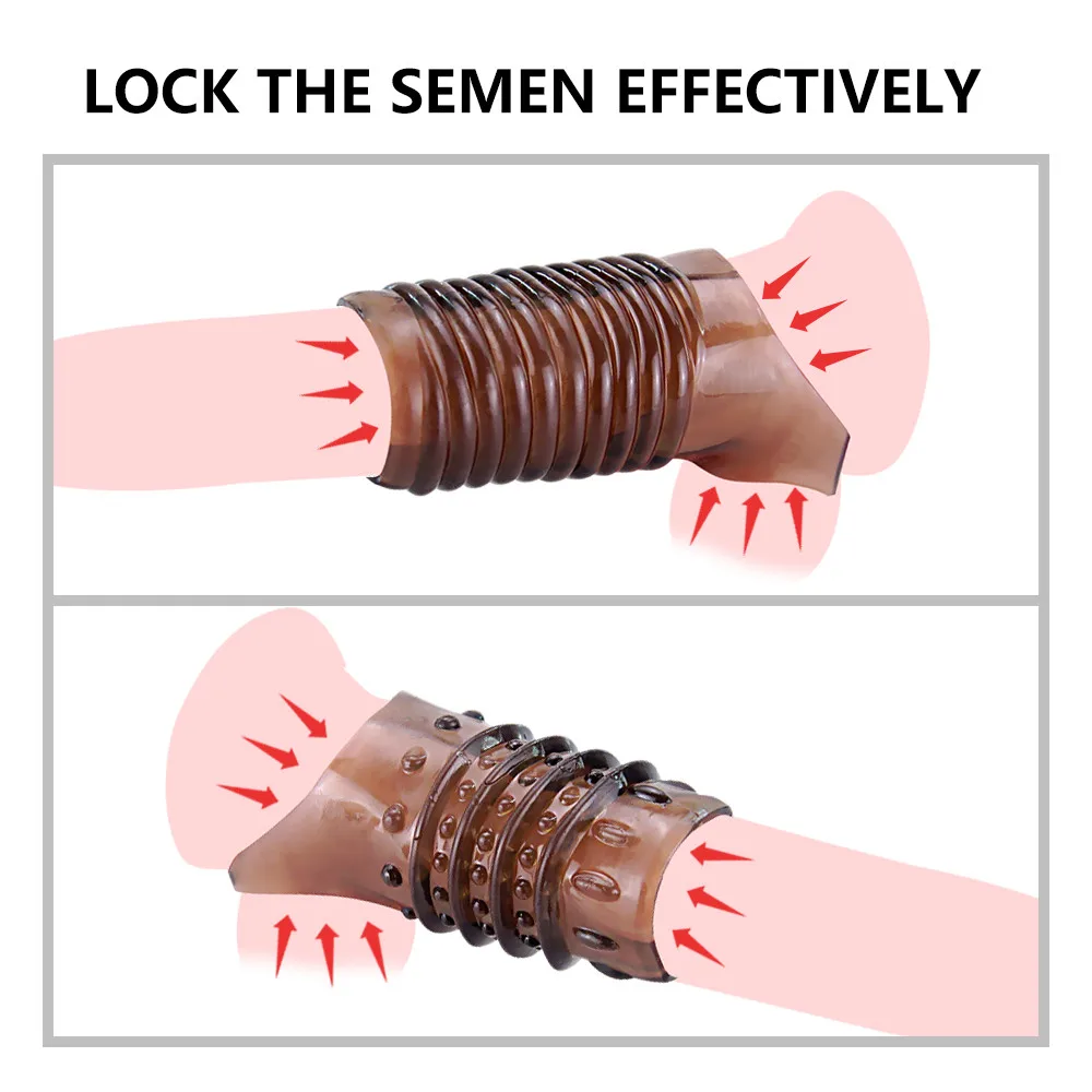 Silicone Reusable Penis Sleeve Strapon Delayed Ejaculation Chastity Device Lock Sperm Erection Sex Toys For Men Bondage Gear