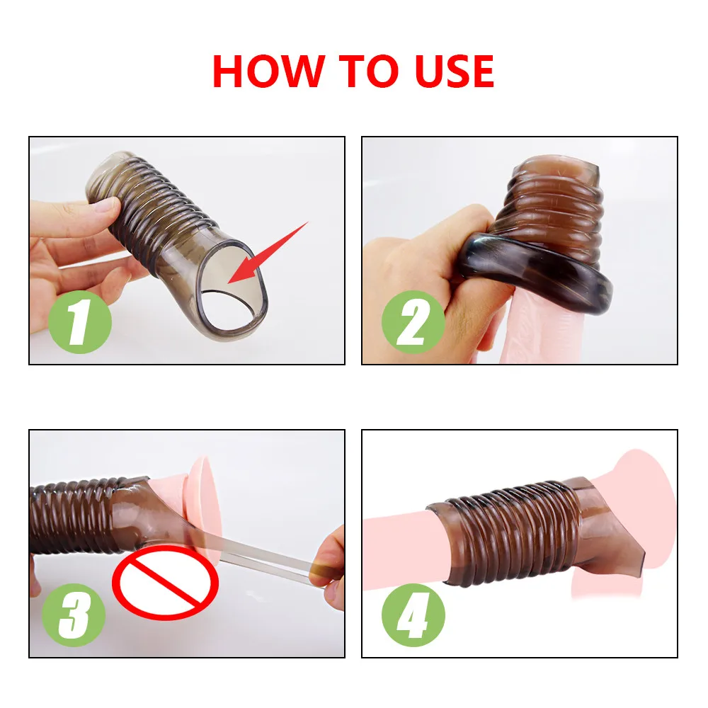 Silicone Reusable Penis Sleeve Strapon Delayed Ejaculation Chastity Device Lock Sperm Erection Sex Toys For Men Bondage Gear