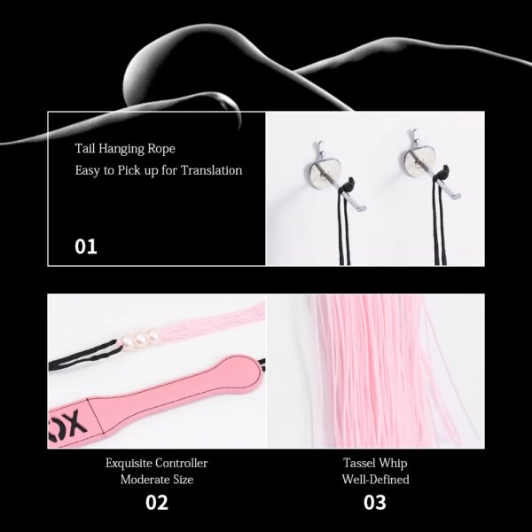 2 Pcs Bondage Kit BDSM Restraints Set with Leather Spanking Paddle and Silicone Tassels Whip Adult Sex Toys for Women and Couple