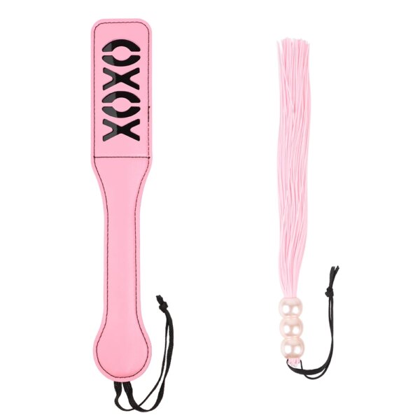 2 Pcs Bondage Kit BDSM Restraints Set with Leather Spanking Paddle and Silicone Tassels Whip Adult Sex Toys for Women and Couple
