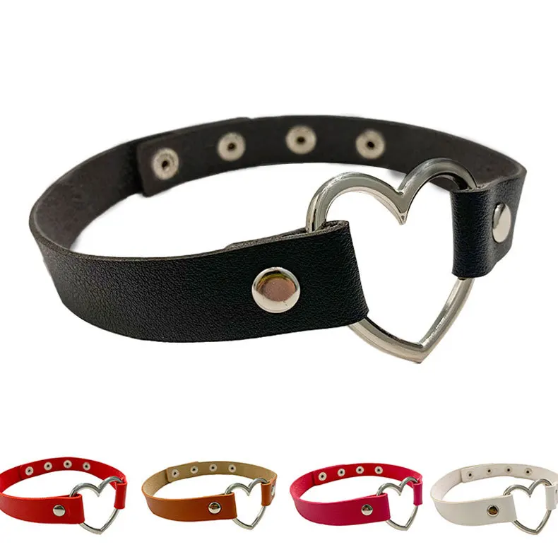 Sexy PU Leather Peach Heart Chain Collar BDSM Bondage Slave Body Harness Necklace Sex Toys for Couple Game
