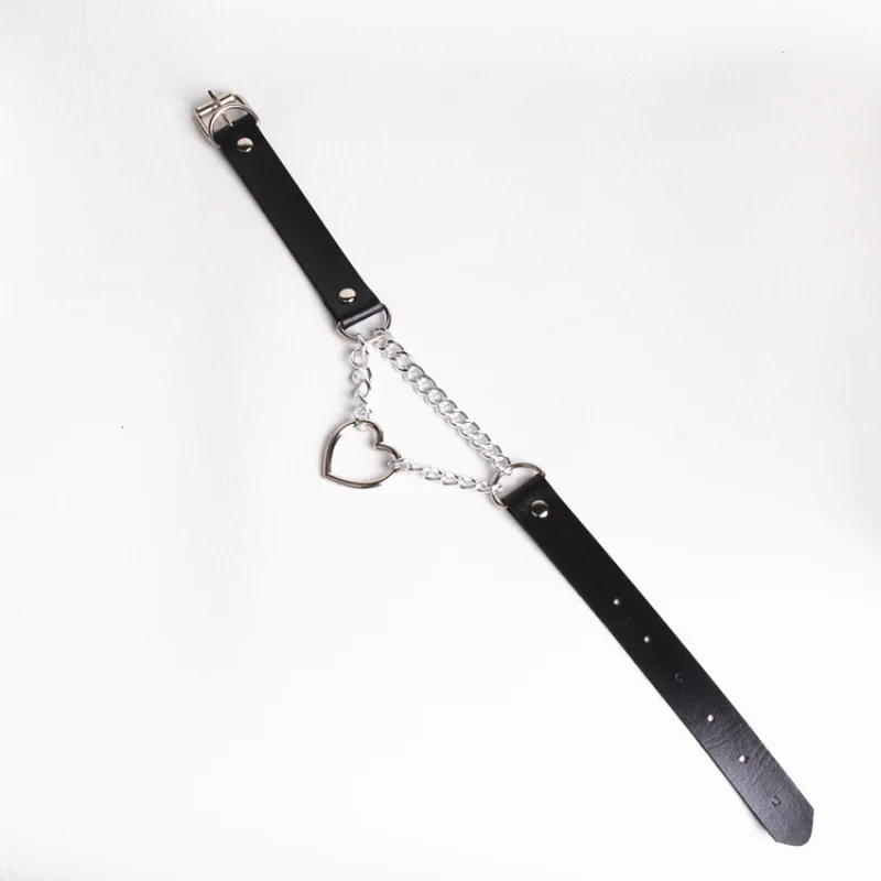 Sexy PU Leather Peach Heart Chain Collar BDSM Bondage Slave Body Harness Necklace Sex Toys for Couple Game