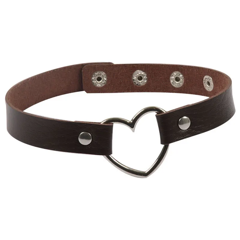 Sexy PU Leather Peach Heart Chain Collar BDSM Bondage Slave Body Harness Necklace Sex Toys for Couple Game