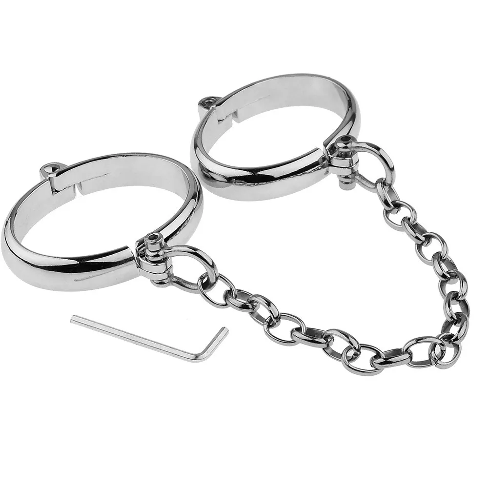 Handcuffs Ankle Cuff Oval Type Metal Bondage Lock BDSM Fetish Wear With Chain Bondage Harness Sex Games Slave Restraints Couples
