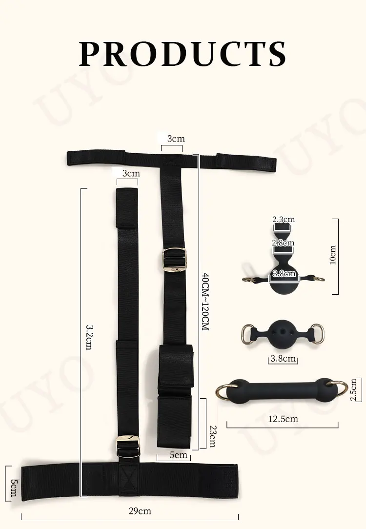 BDSM Bondage Couple Sex Slave Games Hand and Foot Restraint Mouth Plug Adjustable Size Fixed Strap