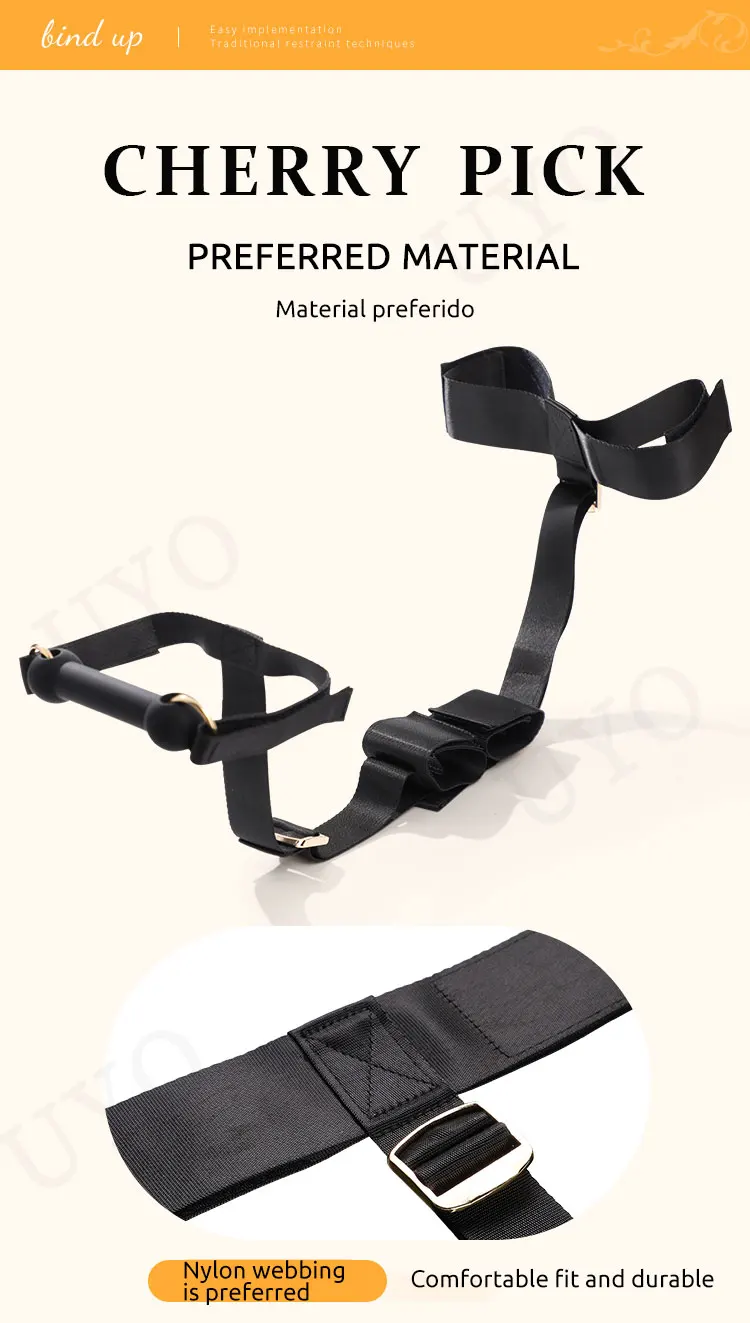 BDSM Bondage Couple Sex Slave Games Hand and Foot Restraint Mouth Plug Adjustable Size Fixed Strap