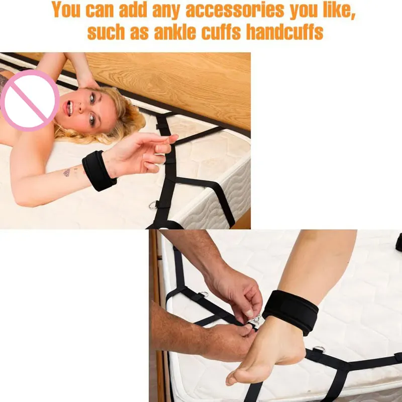 Sex Bondage BDSM Kit for Couple SM Game with Handcuffs Bed Straps Restraints Adjustable Length 3 Minutes Quick Installation Sex Bondage BDSM Kit for Couple SM Game with Handcuffs Bed Straps Restraints Adjustable Length 3 Minutes Quick Installation
