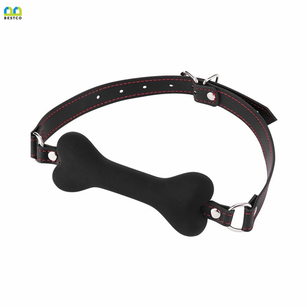 BESTCO 18+ Dog Bone Mouth Gag Silicone Ball Oral Fixation Band Flirt Bondage Restraints BDSM Games Erotic Sex Toys for Adults