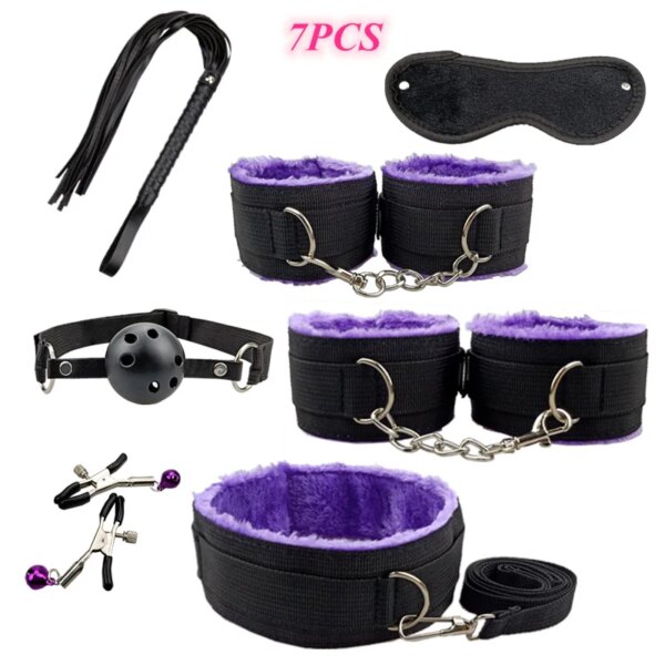 Adult Products Sextoy BDSM Bondage Set Handcuffs Whip Anal Plug Collar Gag Rope Leather Restraint Kits Sex Toys for Couples
