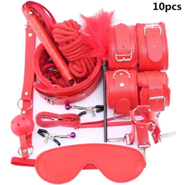 Adult Products Sextoy BDSM Bondage Set Handcuffs Whip Anal Plug Collar Gag Rope Leather Restraint Kits Sex Toys for Couples