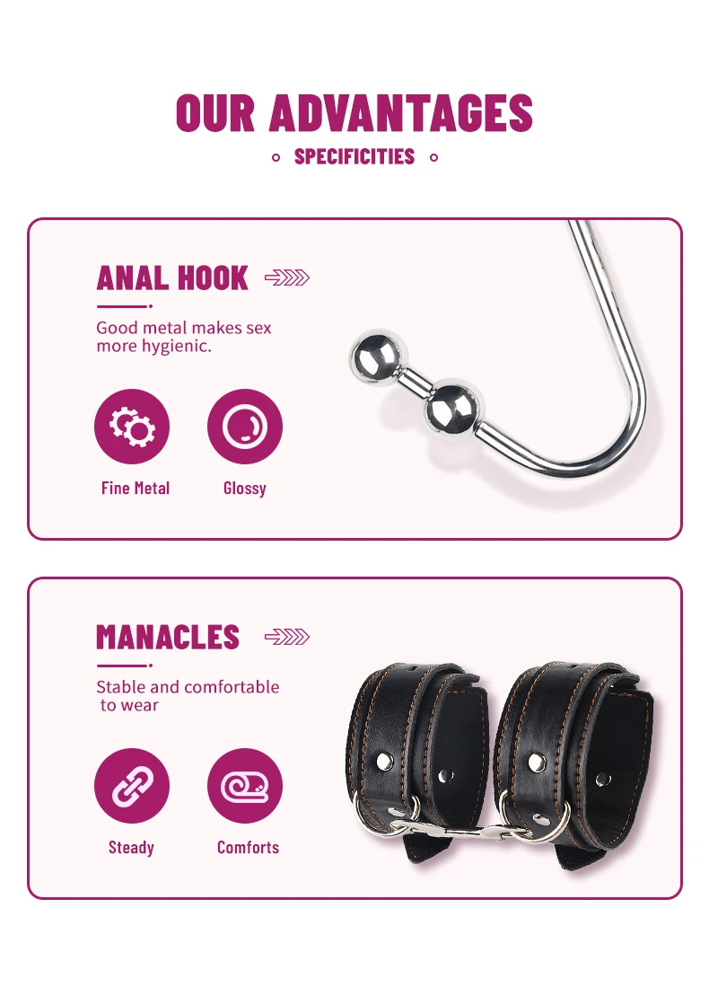 Runyu Anal Hook Sexual Jugetes Kit BDSM Forced Harness Necklace Bondage Handcuffs Silicone Mouthpiece Gag DIY Sadomasochism Set