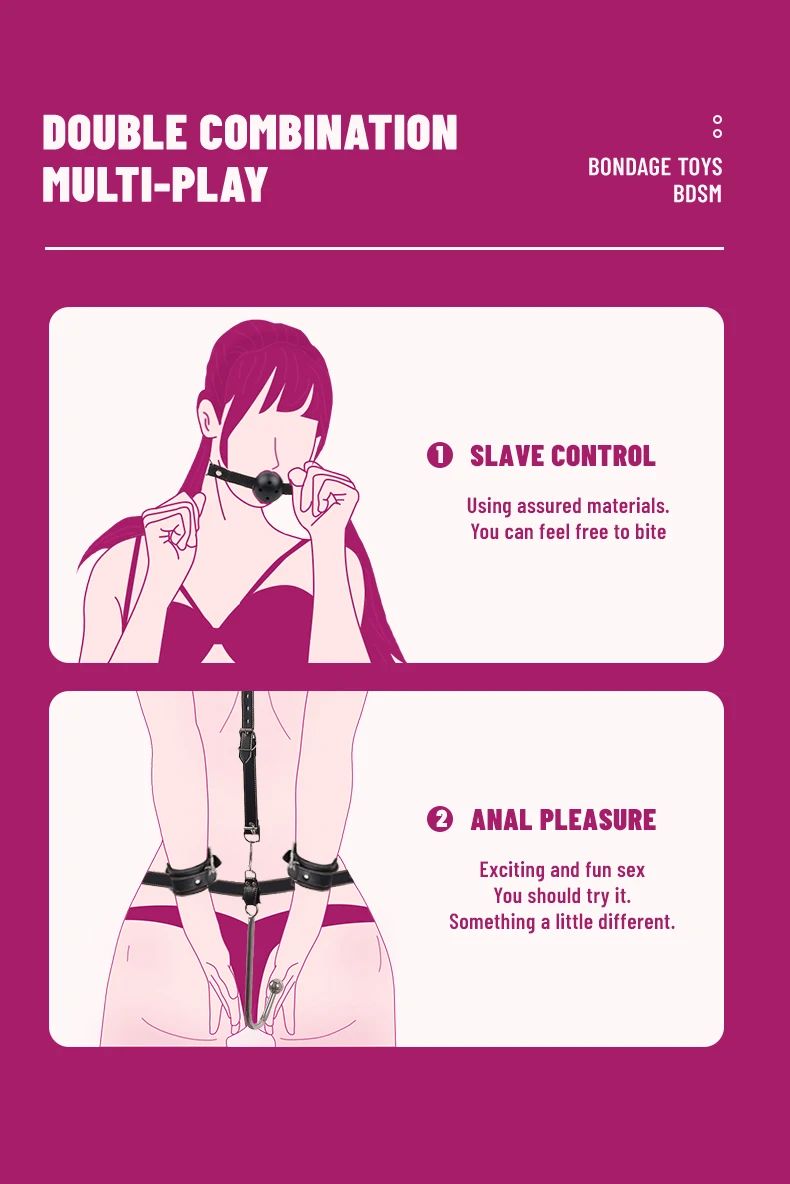 Runyu Anal Hook Sexual Jugetes Kit BDSM Forced Harness Necklace Bondage Handcuffs Silicone Mouthpiece Gag DIY Sadomasochism Set