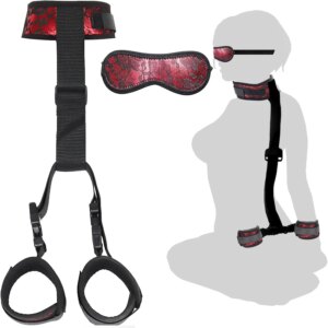 BDSM Neck to Wrist Restraints Bondage Set Adjustable Back Handcuffs Collar Bondage Set Bed SM Games Play Sex Toys for Couples