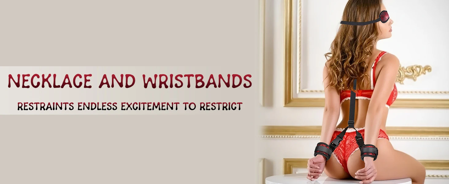 BDSM Neck to Wrist Restraints Bondage Set Adjustable Back Handcuffs Collar Bondage Set Bed SM Games Play Sex Toys for Couples